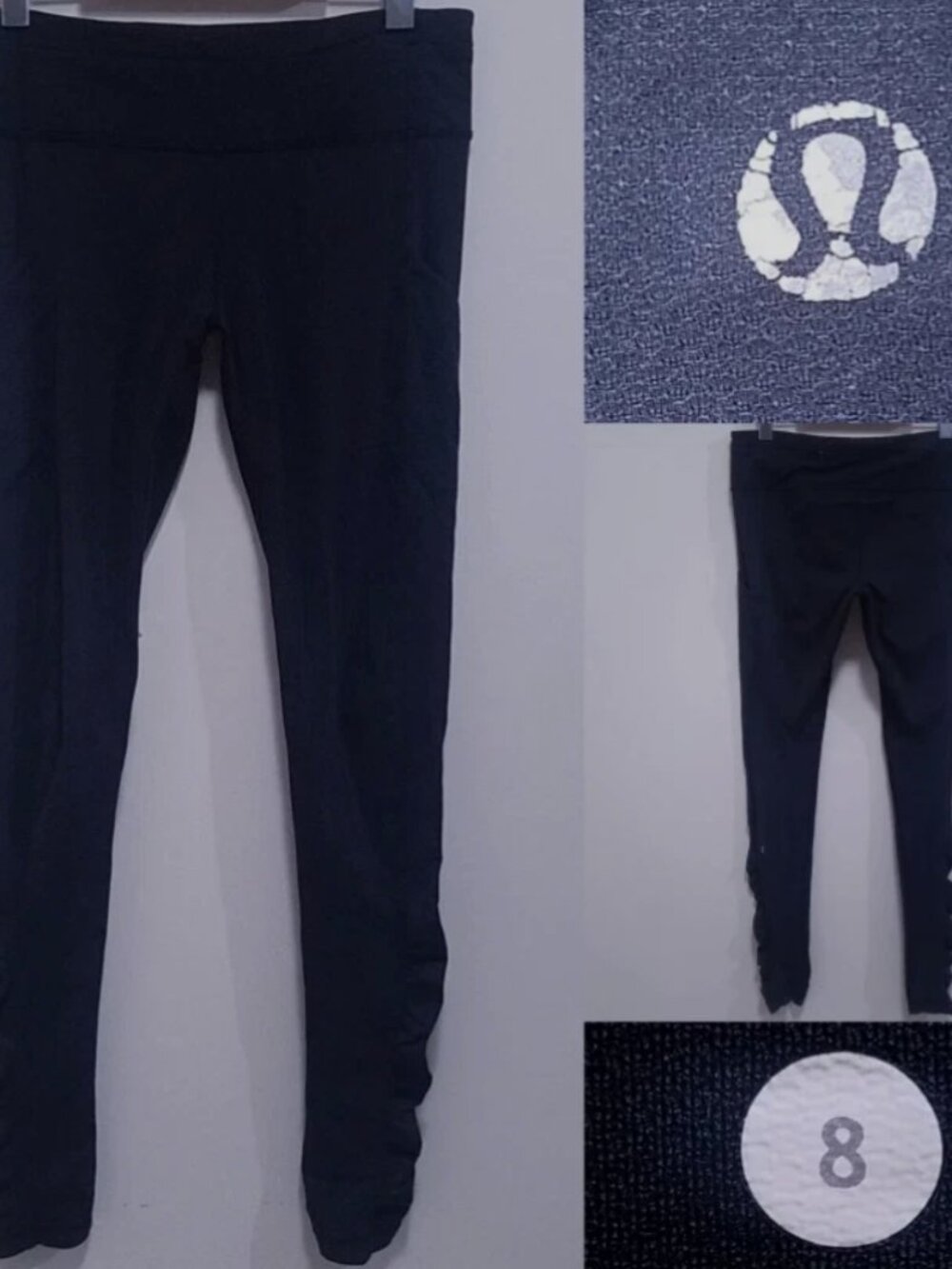 Lululemon Ruched Tight 8 Medium Woman's Skinny Black Leggings Ruched 32" Inseam